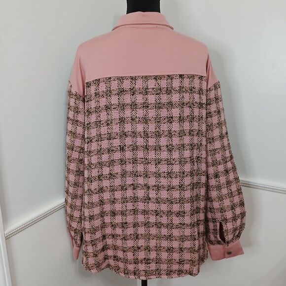 Pink Tweed Shacket Women's size L New With Tags - Picture 4 of 9